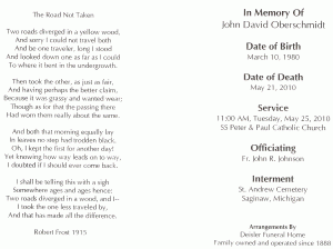 John Obserschmidt Funeral Card, inside